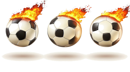 Flaming Soccer Balls on Transparent Background Generative AI