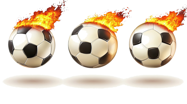 Flaming Soccer Balls on Transparent Background Generative AI
