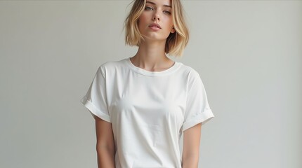 Girl Wearing White Blank T-Shirt Mockup