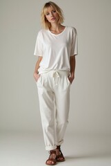 Girl Wearing White Blank T-Shirt Mockup