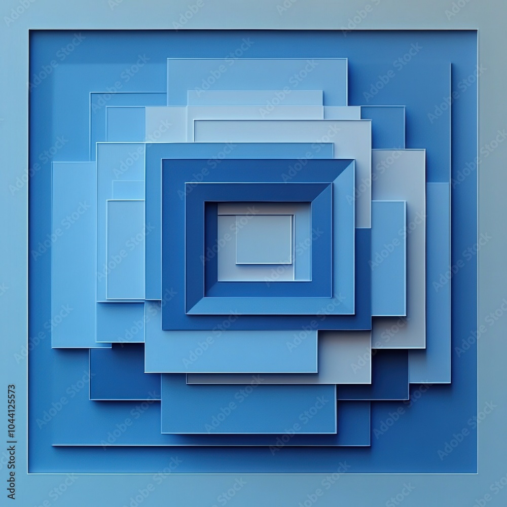 Poster Layers of geometric shapes in blue hues create an intriguing abstraction, emphasizing depth and symmetry through overlapping forms. Generative AI