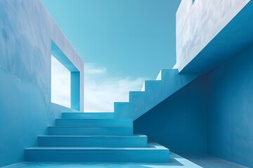 Fototapeta premium Serene Blue Staircase Leading to an Open Sky