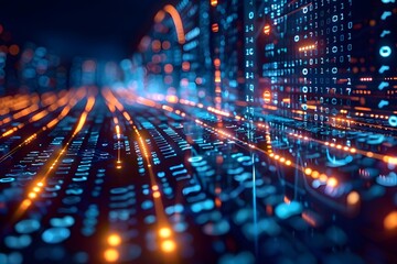 Futuristic Data Stream with Glowing Binary Code and Vibrant Colors