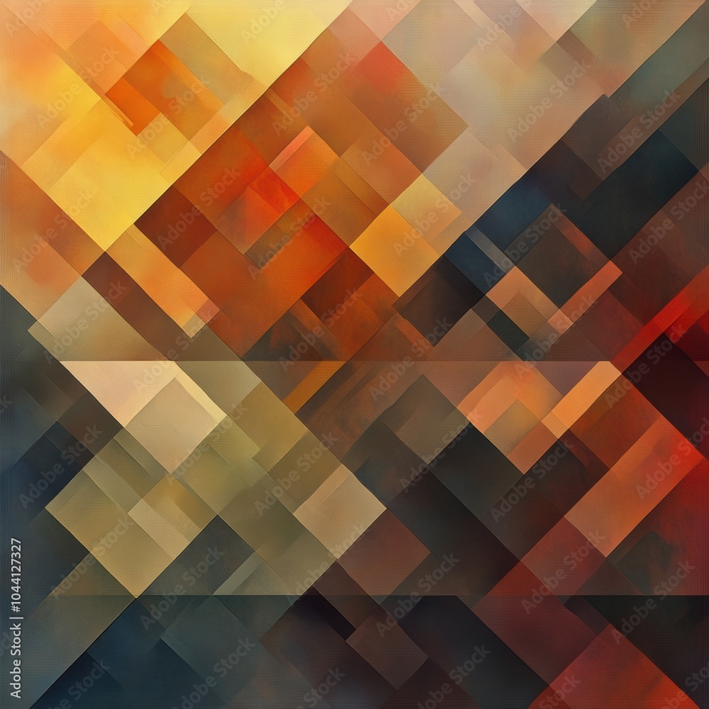 Poster Overlaying geometric shapes in multiple shades create an intricate abstraction full of depth and vibrant colors, inviting exploration. Generative AI
