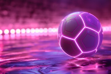 Fototapeta premium Vibrant Neon Soccer Ball on a Reflective Surface