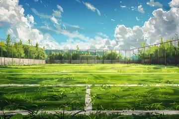 Obraz premium Serene Soccer Field Under a Bright Sky