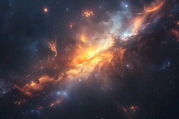 Obraz premium Stunning Cosmic Nebula Illuminated by Fiery Stars in the Depths of Space