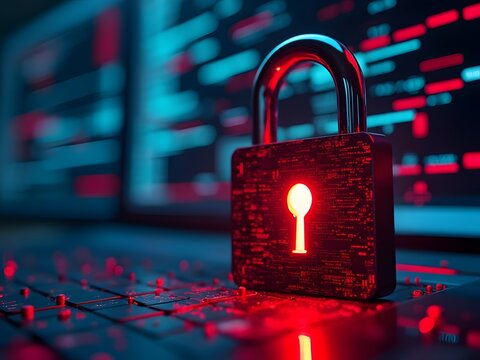 Digital padlock icon for cyber attack alert concept. Digital security access, protection secure, network info and strong password security concept