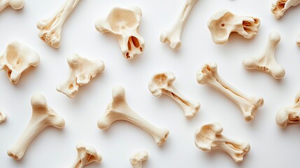 Assorted Animal Bones on White Background