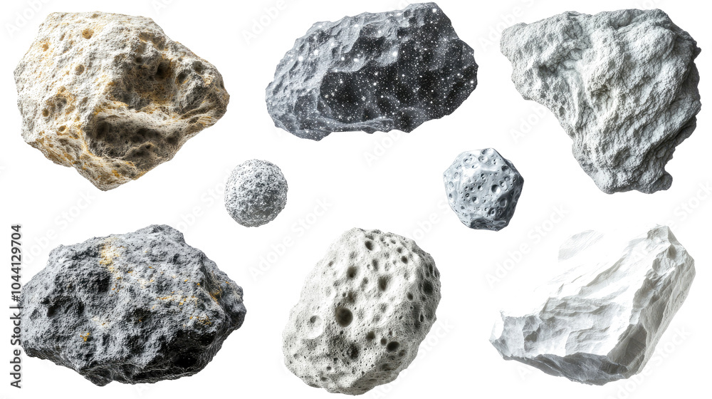 Poster swarm of asteroids isolated on a transparent background display generative ai