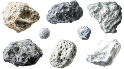 Swarm of Asteroids Isolated on a Transparent Background Display Generative AI