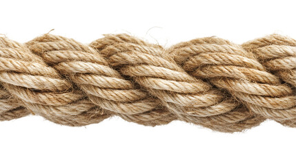 Close-up of thick twisted jute rope for creative projects, rustic designs, or nautical themes, cut out