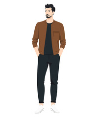 Fototapeta premium Vector illustration of a man in a brown jacket. Simple yet stylish combination suitable for a casual urban look.