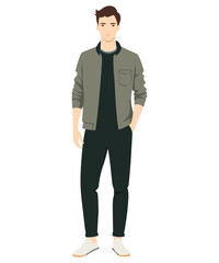 Vector illustration of a man in a green jacket. Simple yet stylish combination suitable for a casual urban look.