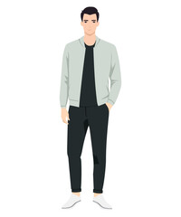 Vector illustration of a man in a light gray jacket. Simple yet stylish combination suitable for a casual urban look.