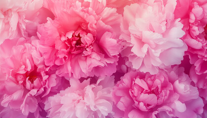 Fototapeta premium Fluffy pink peonies flowers background. A Flurry of Fluffy Pink Peonies in Full Bloom