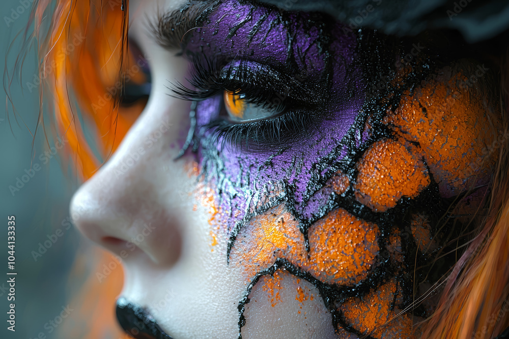 Poster A creative Halloween makeup look with face paint and special effects, adding a spooky twist to the holiday. Concept of art.