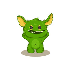 Cute cartoon monster on white background. Green Monster Icon. Happy Alien. Doodle Funny monster. Vector illustration