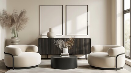 Modern Interior of Stylish Living Room ,Wall Mock Up, Frame , Poster with Beautiful Background, 3d render