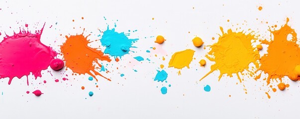 Vibrant splashes of colorful paint on a white background, ideal for creative and artistic projects.