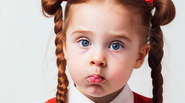 A little girl with red pigtails expresses her playful side by making funny faces and grimacing with excitement. Her lively energy brings joy to the moment.