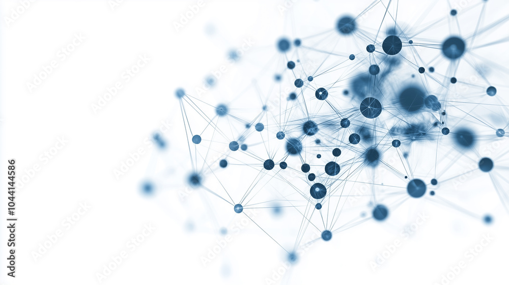 Poster interconnected nodes and links illustrate a neural network structure with a modern and abstract aest