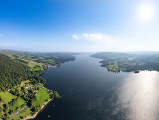 Fototapeta premium Windermere in Lake District is England, largest lake. aerial view in autumn