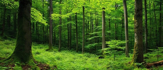 Obraz premium Green forest bwallpaper, greenery backdrop