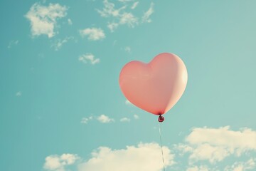 Fototapeta premium Pink heart balloon on blue sky background. Valentines day concept.