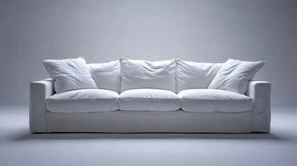 Obraz premium plush white sofa illuminated by soft light, set against a clean background. 