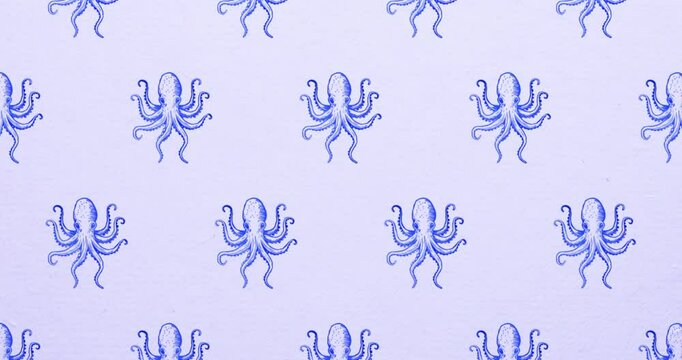 Hand drawn pattern royal blue octopus background