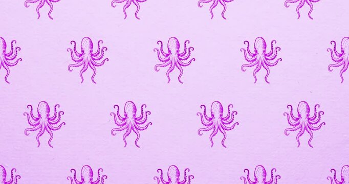 Hand drawn pattern pink octopus background