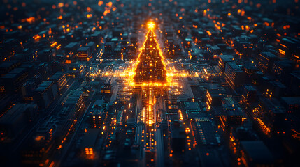 Imaginative Christmas Tree of Wires and Chips with Colorful Lights for Festive IT Corporate Celebrations