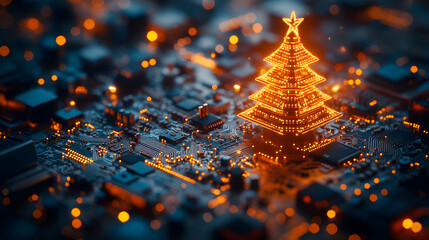 Harmoniously Styled Christmas Tree of Electronic Components for Personalized Tech Company Holiday Cards