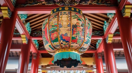 Obraz premium An oversized colorful lantern decorates a Japanese temple.