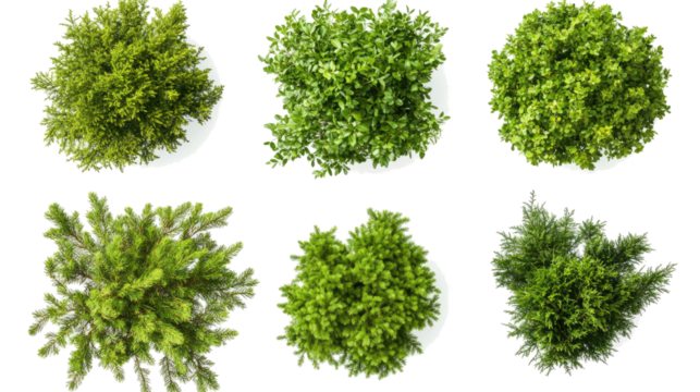 Green Trees and Shrubs Seen From Above on Clear Background Generative AI