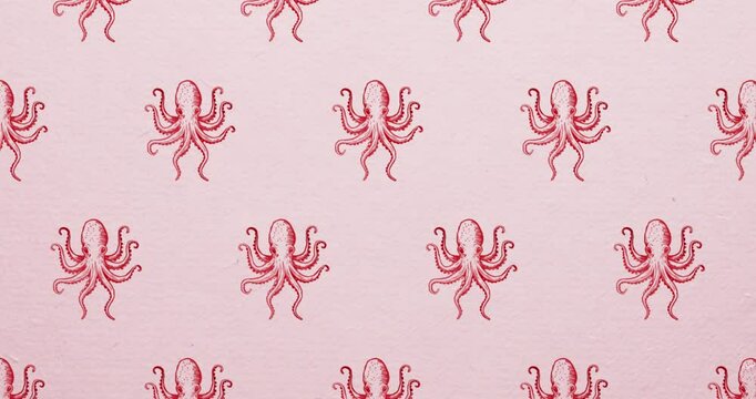 Hand drawn pattern red octopus background