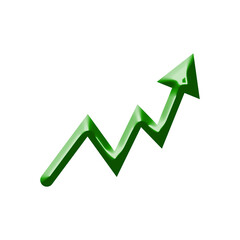 3d green graph growth line with up arrow. Business growth concept arrow going upside high isolated 