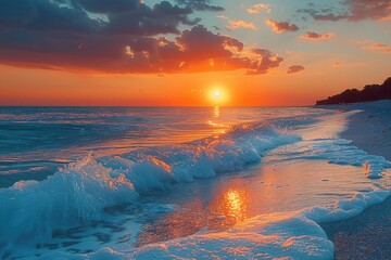 Breathtaking sunset over tranquil ocean waves a serene seascape experience at dusk