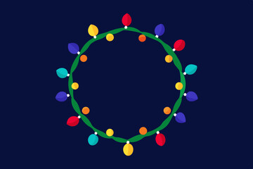 A festive wreath with glowing Christmas lights. vector illustration.