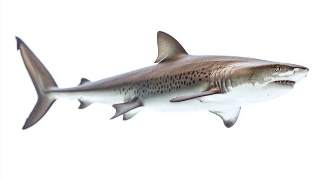 mackerel shark also known as Lamna nasus is displayed against a white background highlighting its unique shape coloration and characteristics emphasizing its aquatic elegance.