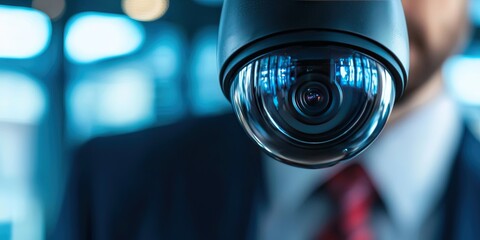security camera wearing suit - surveillance at work concept