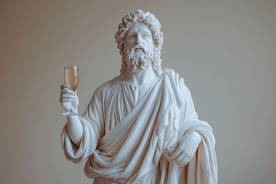Marble Statue Holding a Wine Glass.