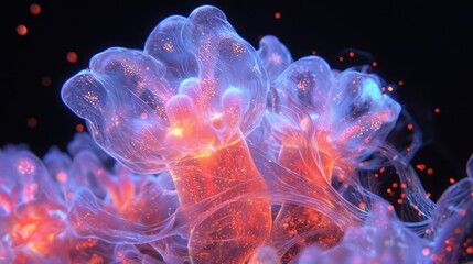 Obraz premium Bioluminescent Symphony: A mesmerizing display of colors and shapes in an otherworldly deep-sea environment