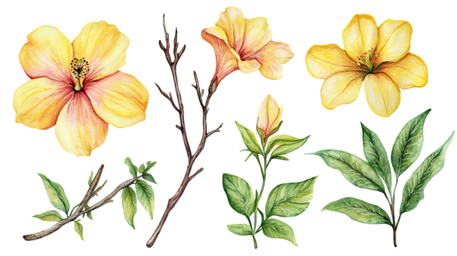 Yellow Flower Watercolor on White Background Generative AI