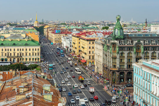 Panorama of Nevsky prospect with Zinger house and Admiralty, Saint Petersburg, Russia
