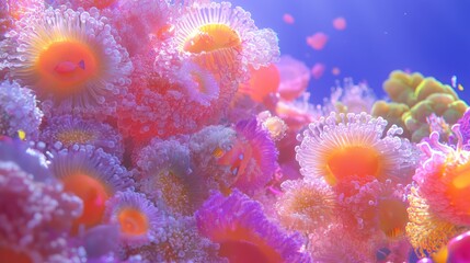 Obraz premium Subaquatic Paradise: Vibrant Underwater Garden Teeming with Anemones, Sea Urchins, and Colorful Fish