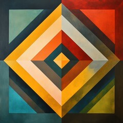 Fototapeta premium A vibrant display of geometric shapes is organized with squares and rhombuses, creating depth and harmony in color composition. Generative AI
