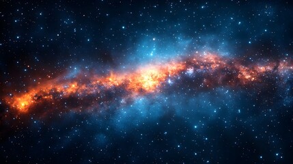 Fototapeta premium Starfield: A night sky view with glowing stars A panoramic shot of the night sky with thousands of twinkling stars.