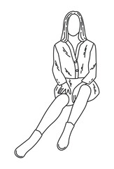 Lady posing while sitting, female silhouette sketch
